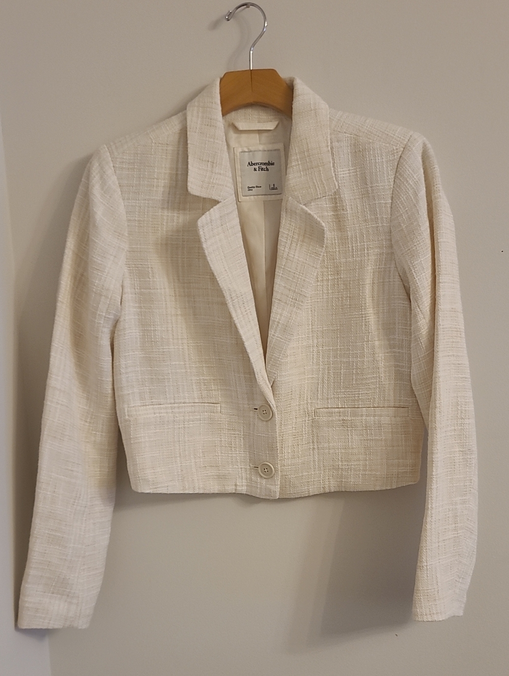 Abercrombie & Fitch Cropped Tweed Blazer Cream Size Small